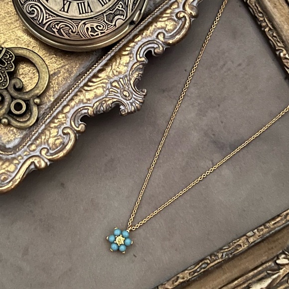 KATE SPADE • Gold Myosotis Flower Turquoise Pendant Necklace - Picture 4 of 4